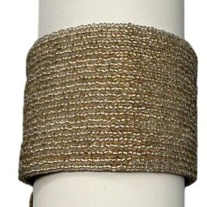 SD Leather Backed Champagne Beaded Bangle Bracelet Gladiator Boho Lagenlook